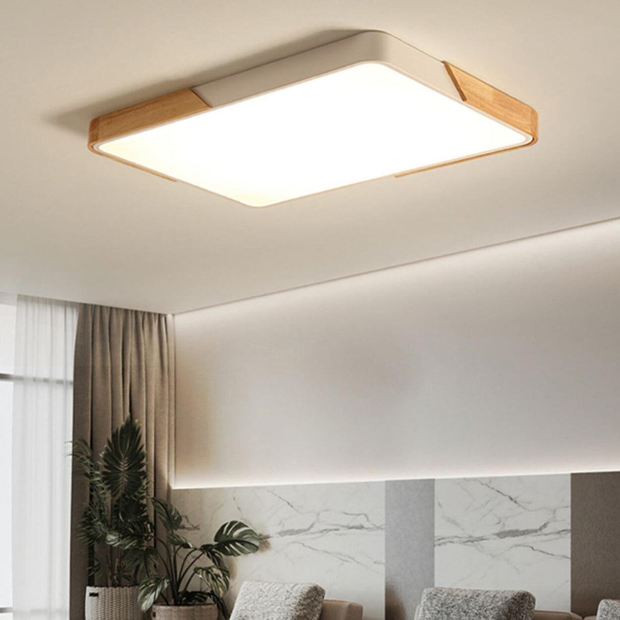 Bedroom Modern Square Wooden Flush Mount Ceiling Light Image - 10