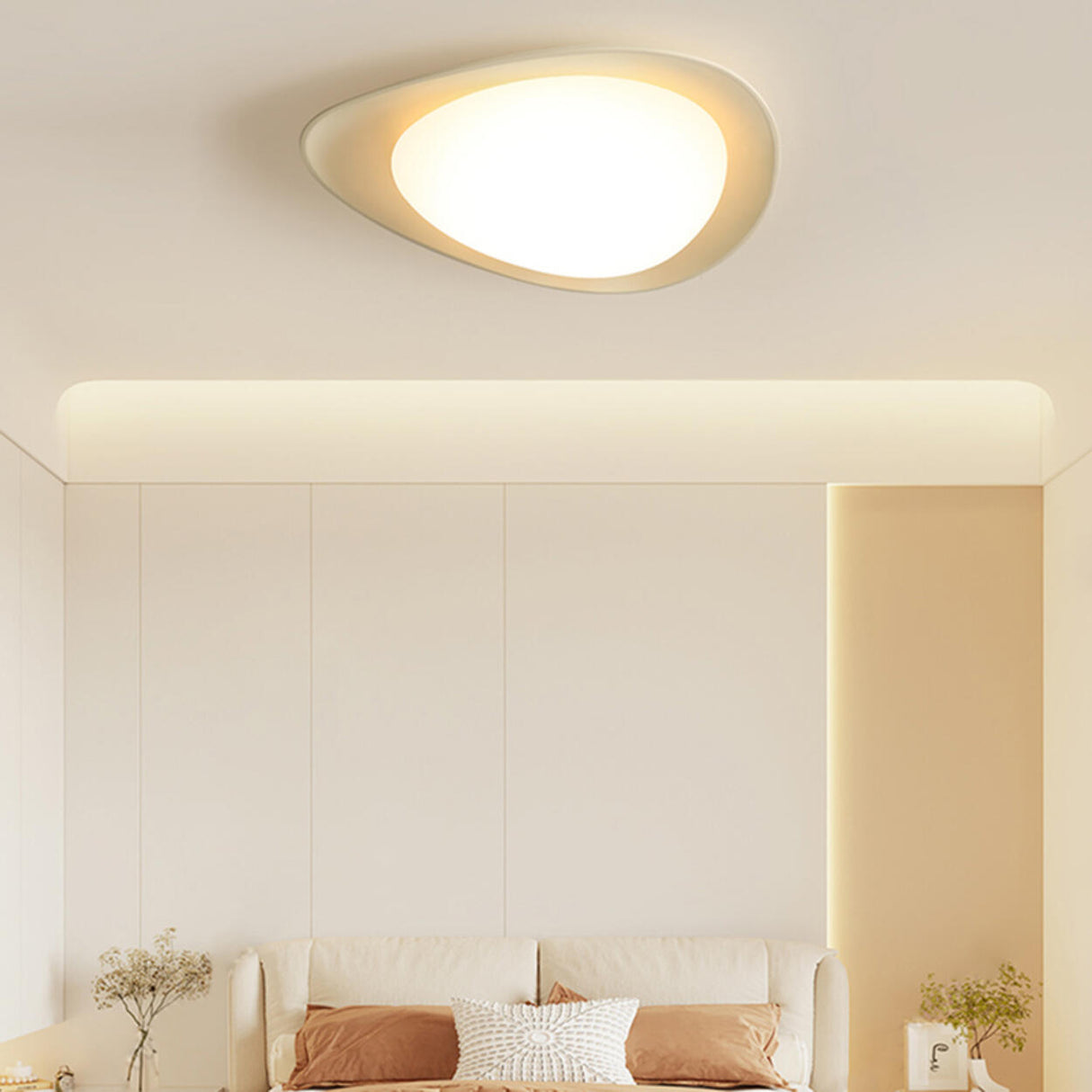 Bedroom Off-White Egg Resin Flush Mount Ceiling Light Image - 1