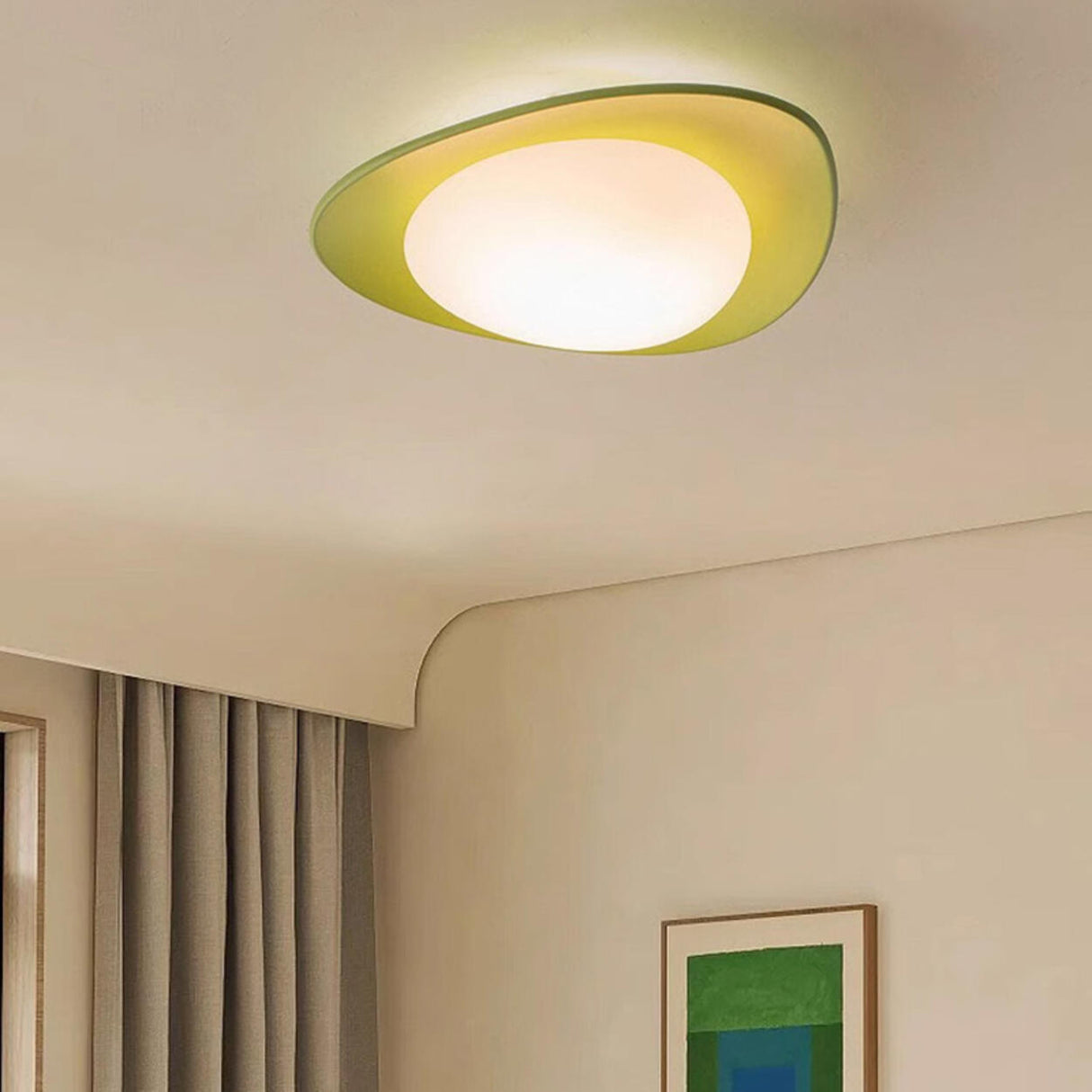 Bedroom Off-White Egg Resin Flush Mount Ceiling Light Image - 19