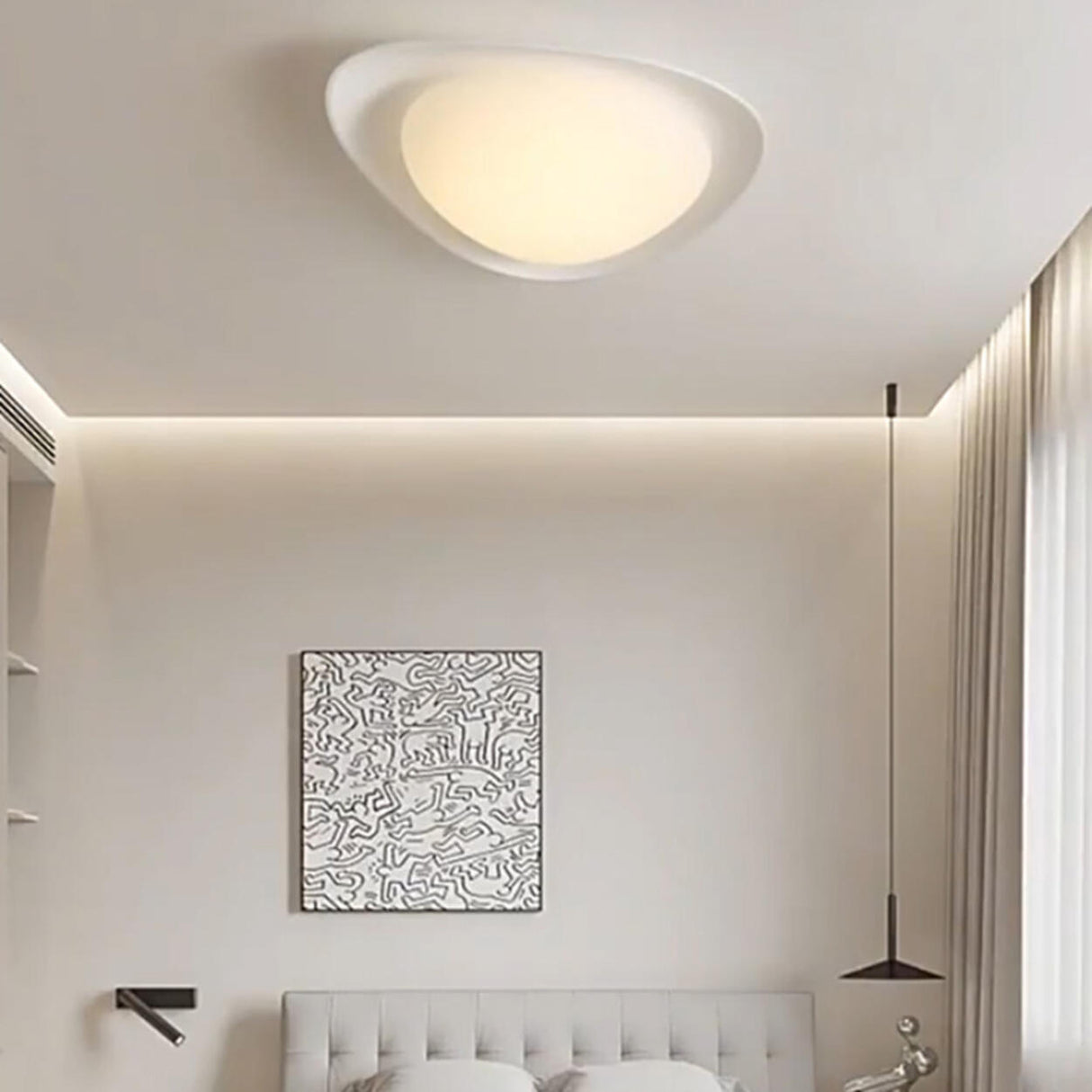 Bedroom Off-White Egg Resin Flush Mount Ceiling Light Image - 6