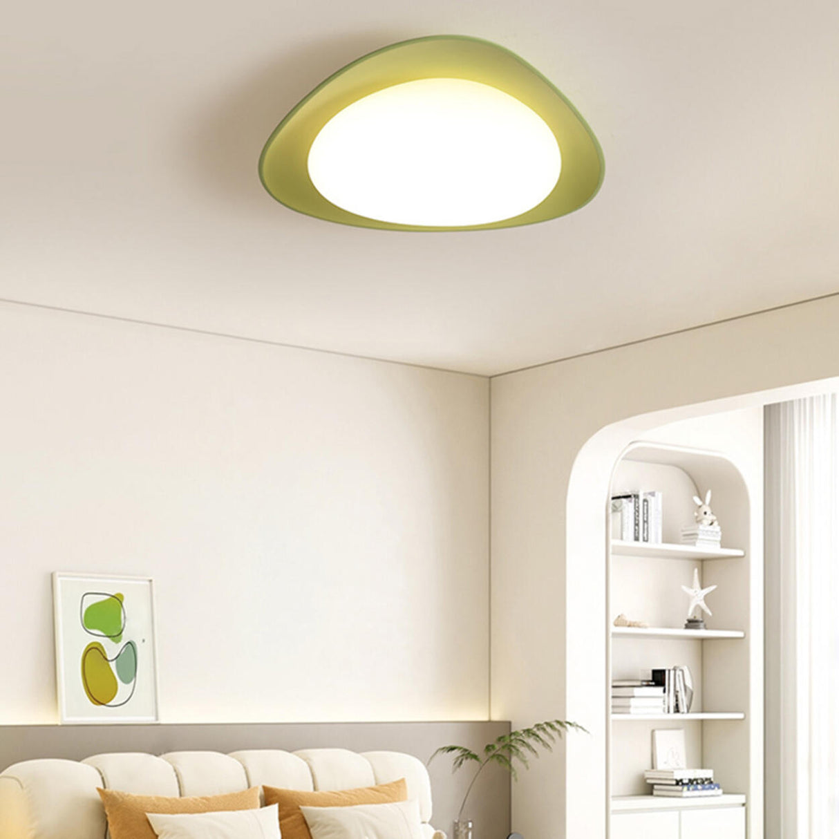 Bedroom Off-White Egg Resin Flush Mount Ceiling Light Image - 7