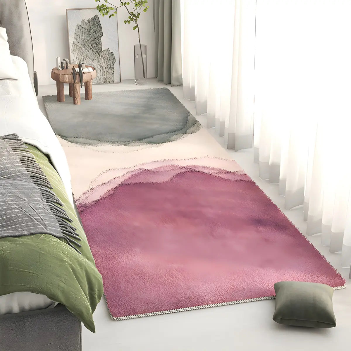 Bedroom Pet Friendly Rectangle Lambswool Ombre Area Rug Image - 1