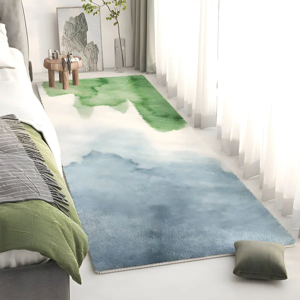 Bedroom Pet Friendly Rectangle Lambswool Ombre Area Rug Image - 13