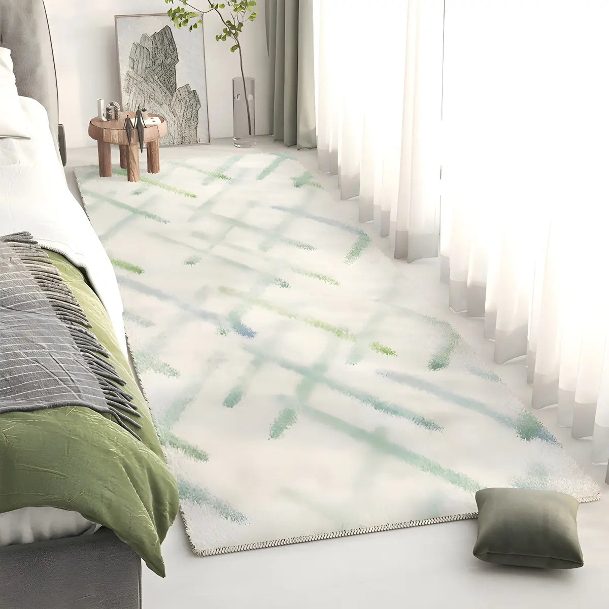 Bedroom Pet Friendly Rectangle Lambswool Ombre Area Rug Image - 14