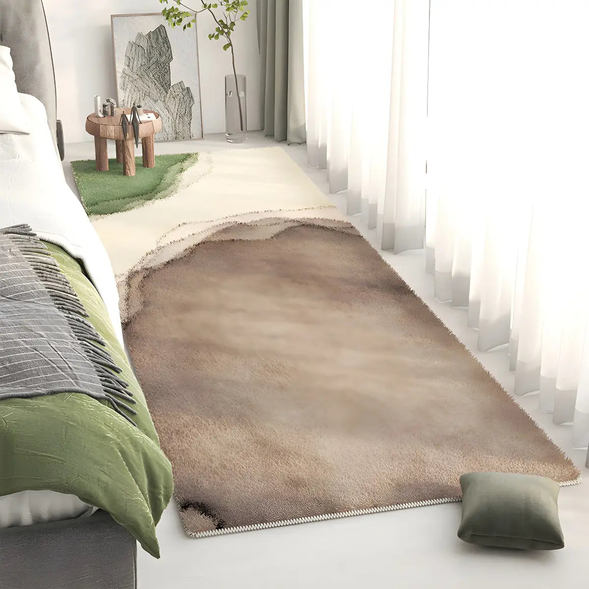 Bedroom Pet Friendly Rectangle Lambswool Ombre Area Rug Image - 2