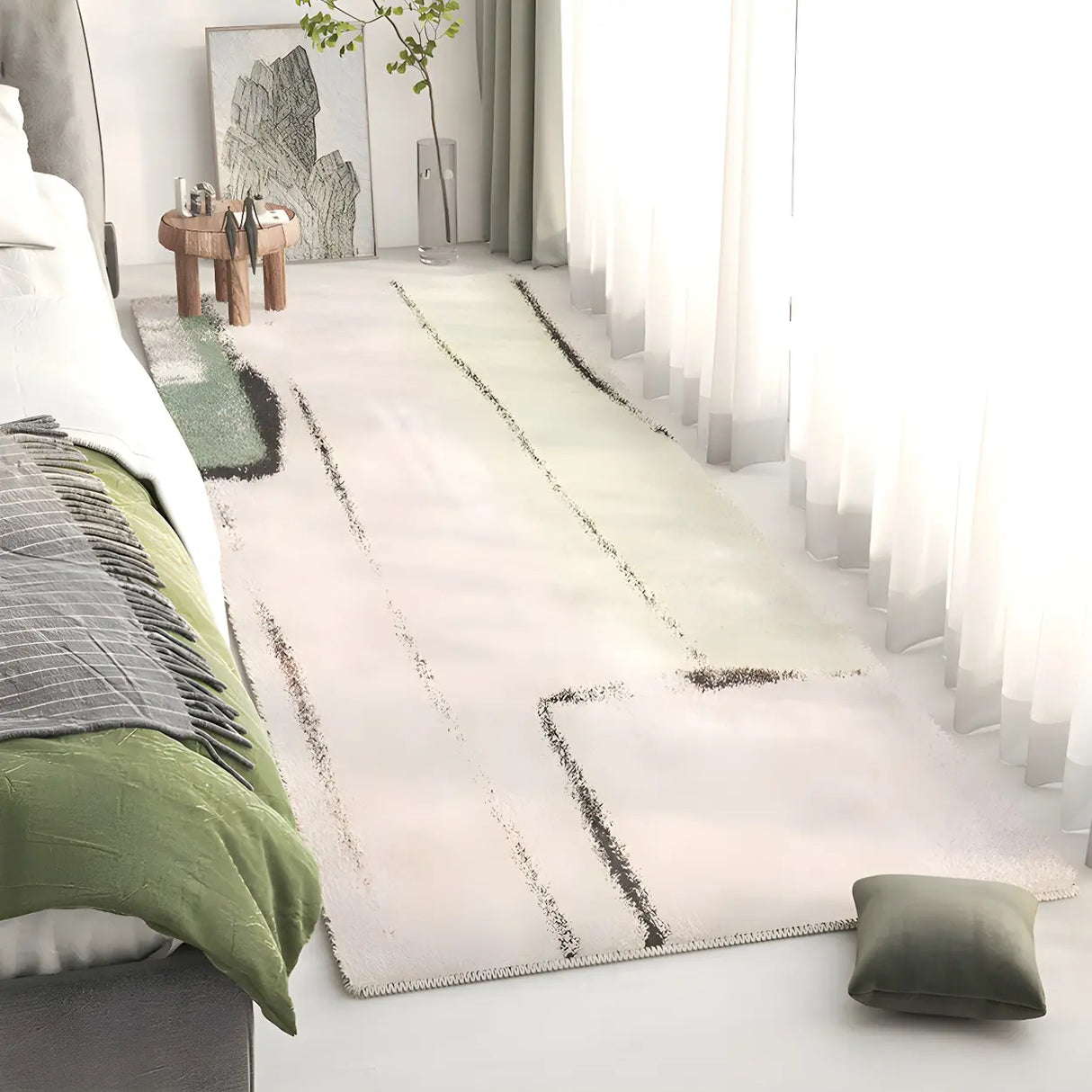 Bedroom Rectangle Lambswool Stain-Resistant Area Rug Image - 1