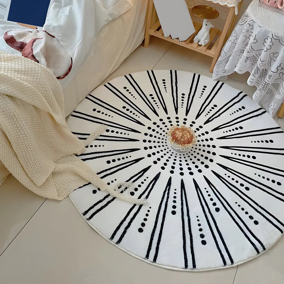 Bedroom Round Abstract Polyester White Area Rug Image - 1
