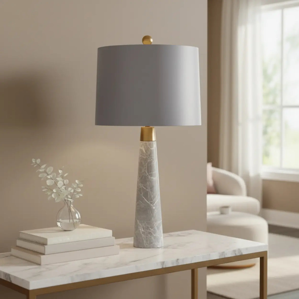 Bedroom Simple Tapered Fabric Drum Shade Table Lamp Image - 1