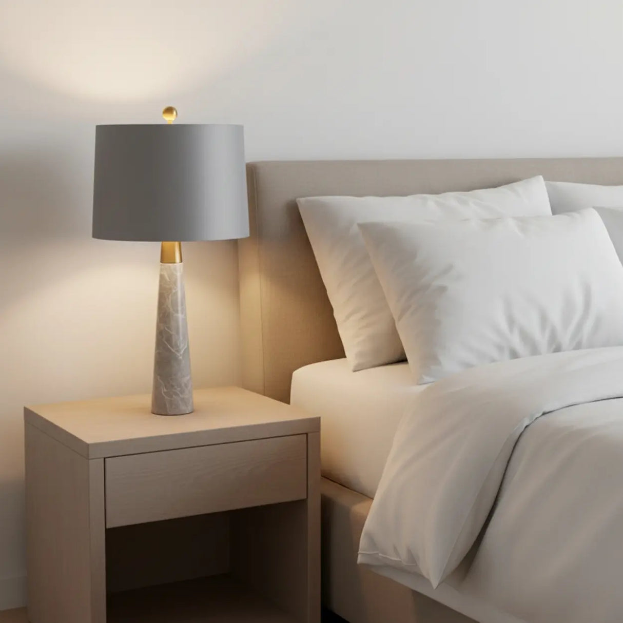 Bedroom Simple Tapered Fabric Drum Shade Table Lamp Image - 3