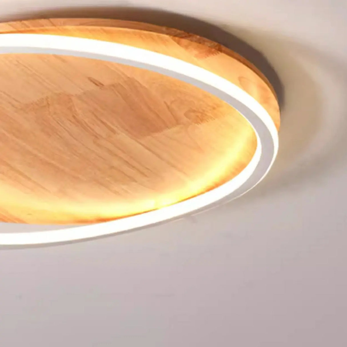 Bedroom Simple Wood Round Flush Mount Ceiling Light Image - 10