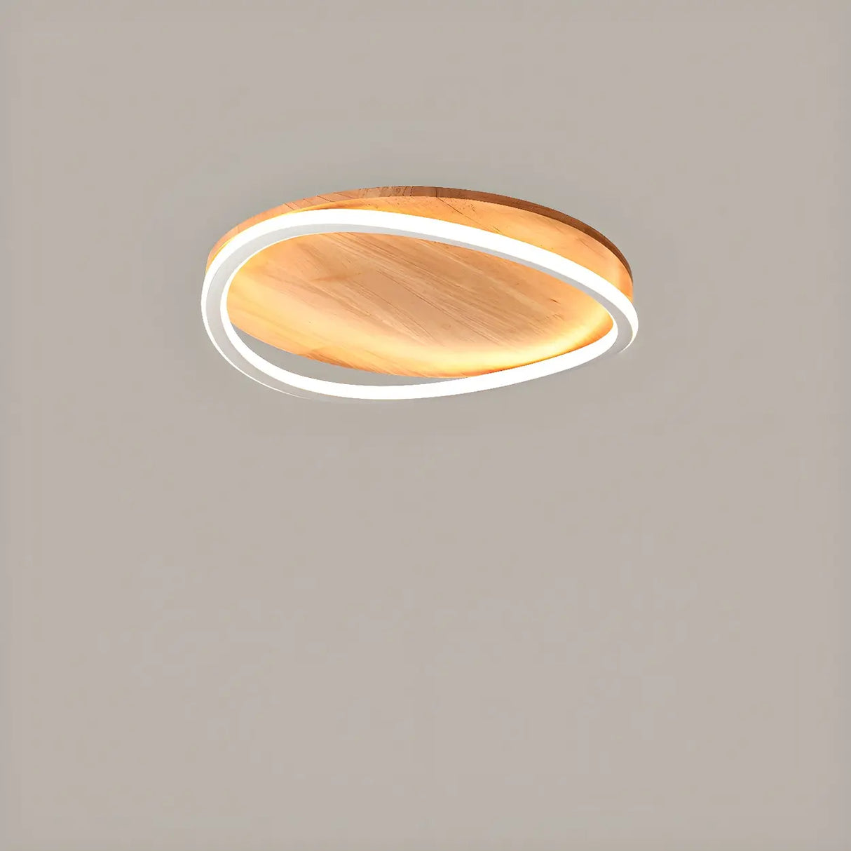 Bedroom Simple Wood Round Flush Mount Ceiling Light Image - 7