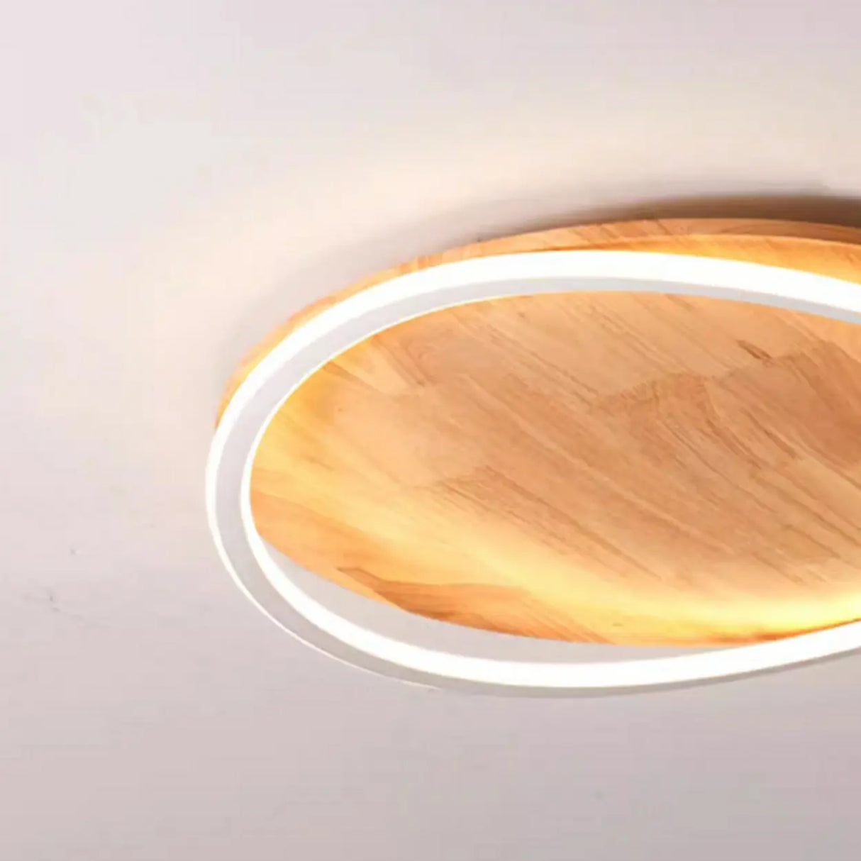 Bedroom Simple Wood Round Flush Mount Ceiling Light Image - 9