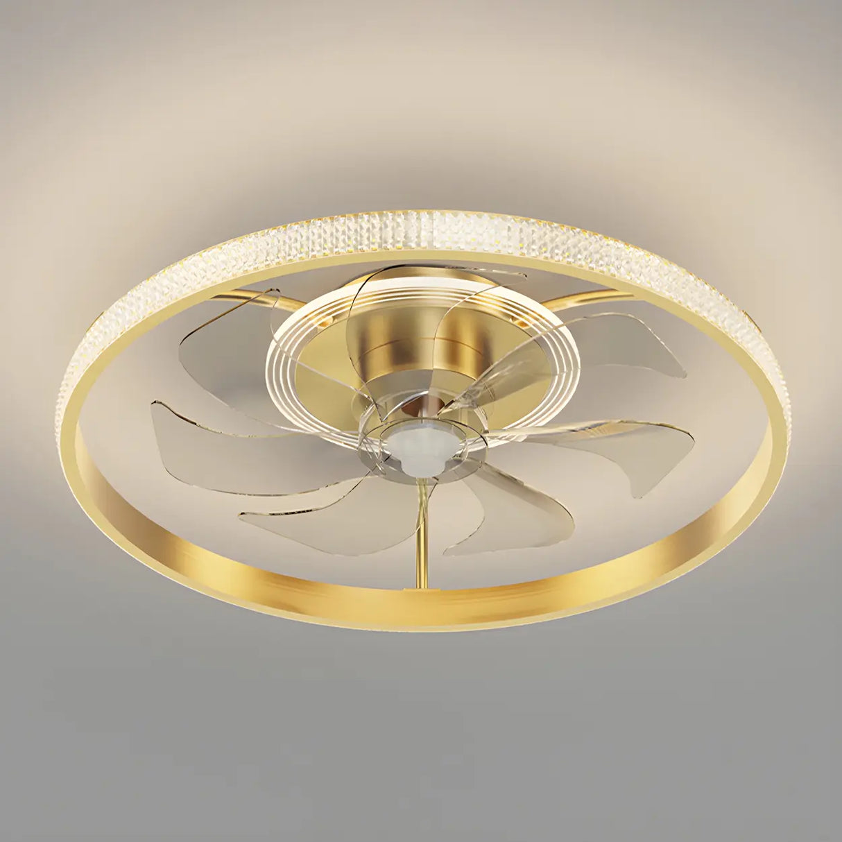 Bedroom Stylish Gold Circle LED Ceiling Fan with Light Image - 1