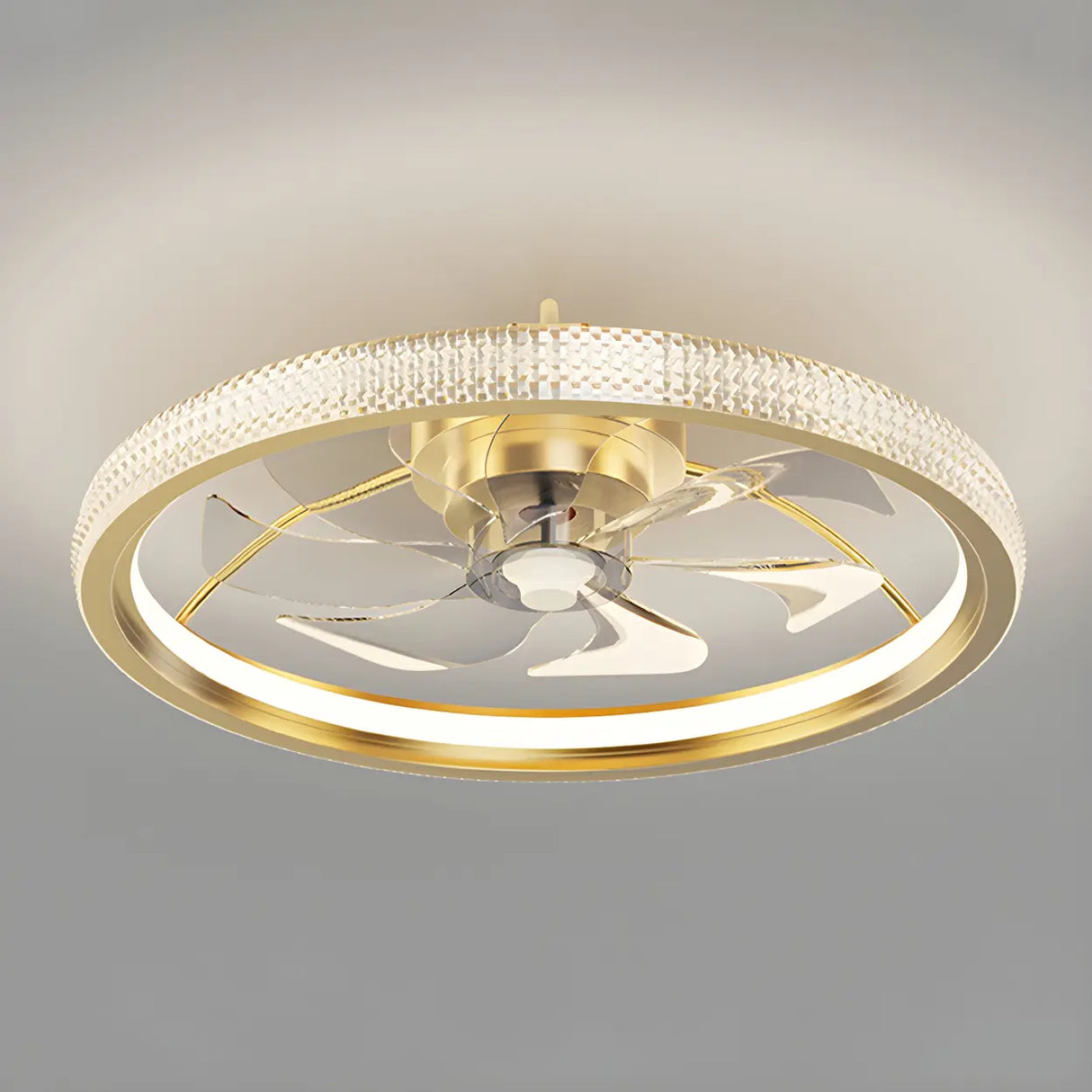 Bedroom Stylish Gold Circle LED Ceiling Fan with Light Image - 11