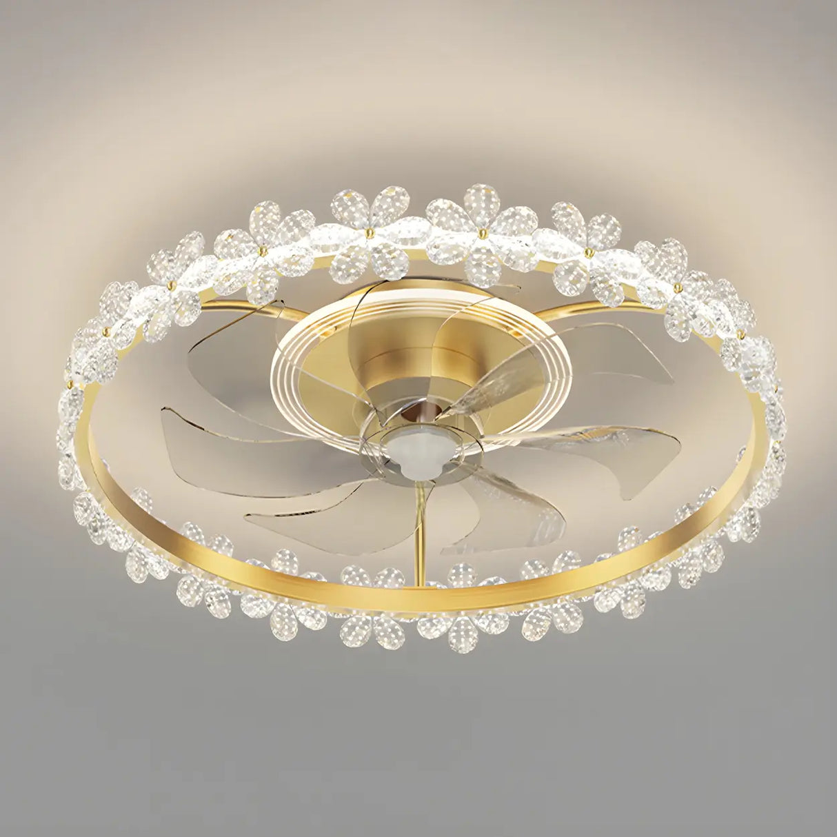 Bedroom Stylish Gold Circle LED Ceiling Fan with Light Image - 2