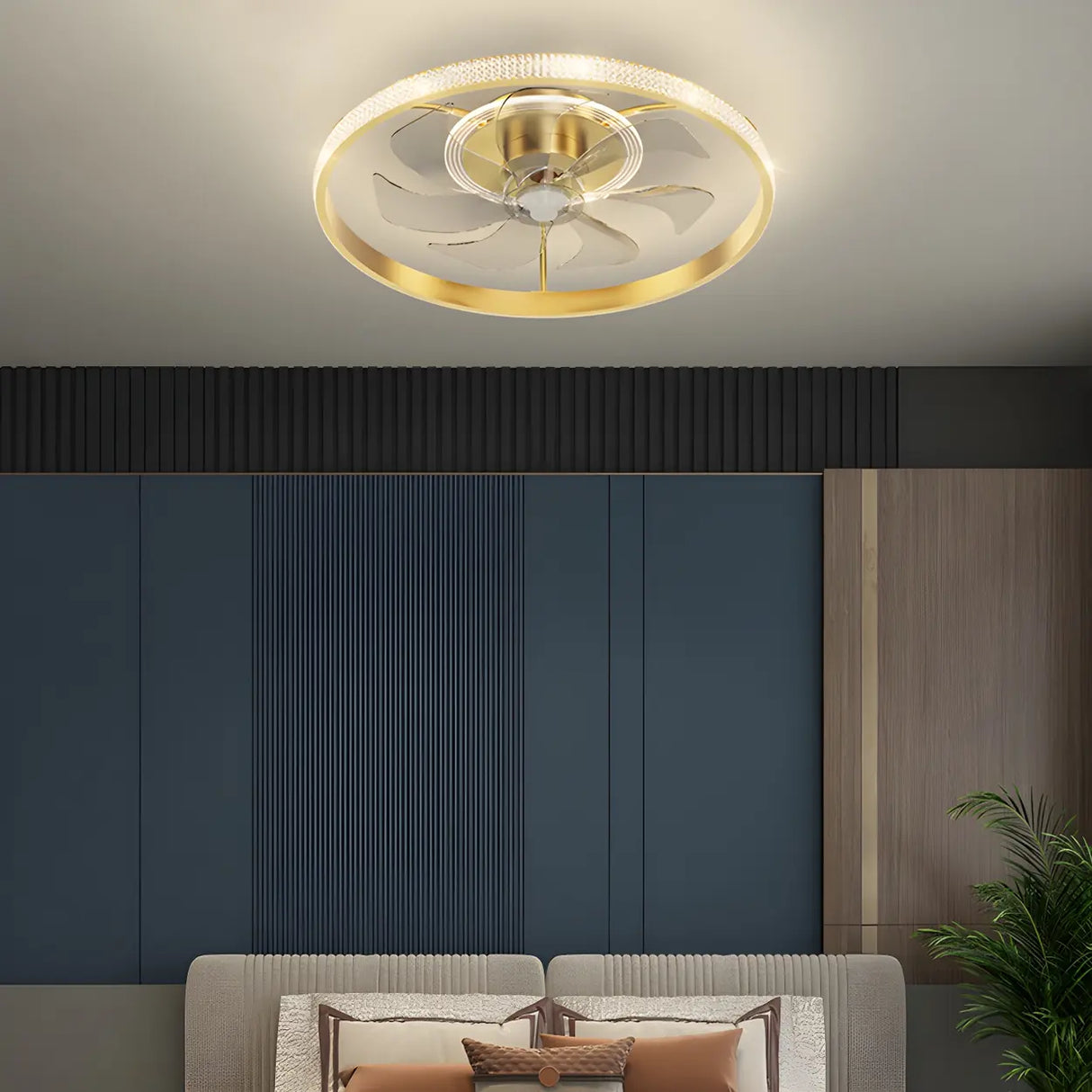 Bedroom Stylish Gold Circle LED Ceiling Fan with Light Image - 6