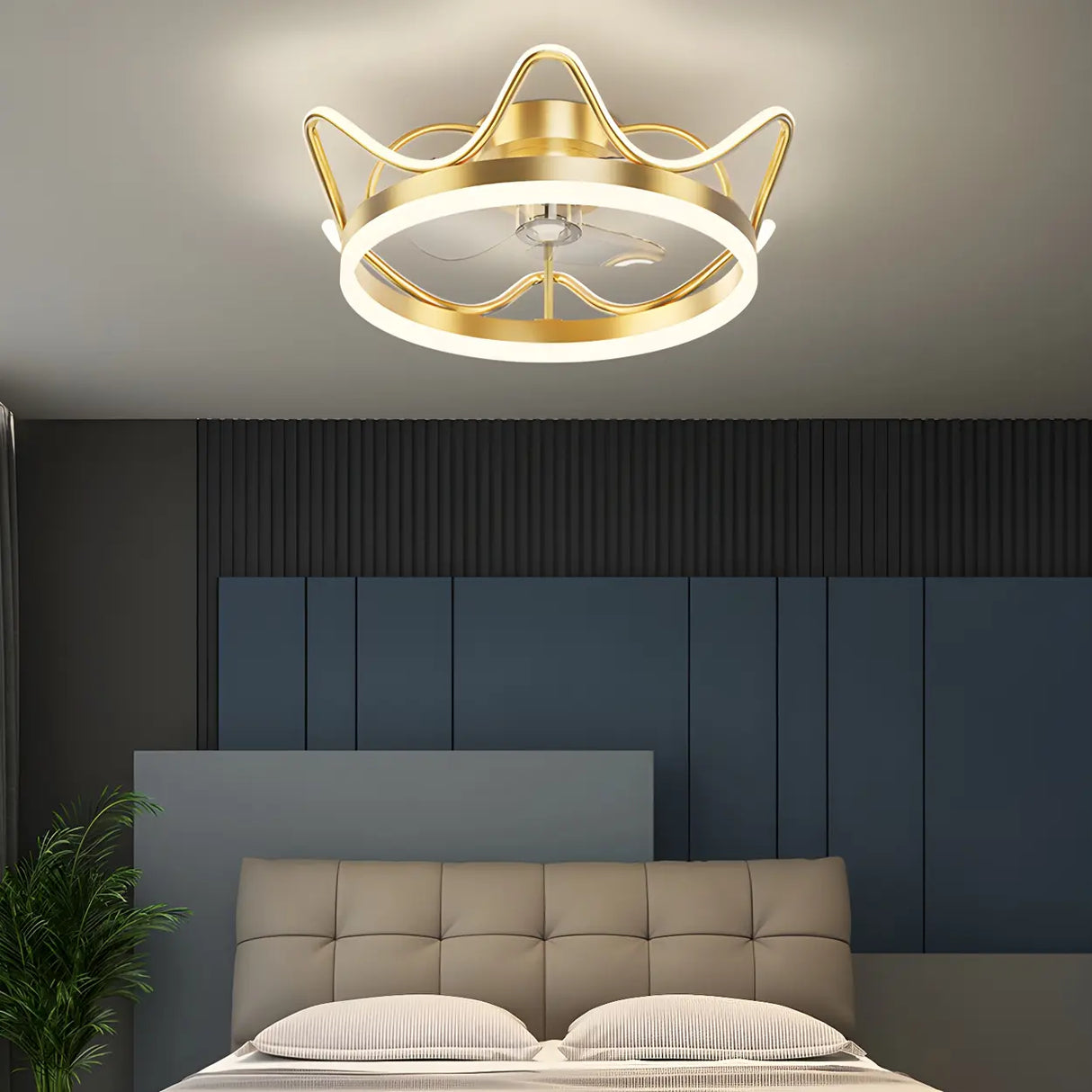Bedroom Stylish Gold Circle LED Ceiling Fan with Light Image - 7