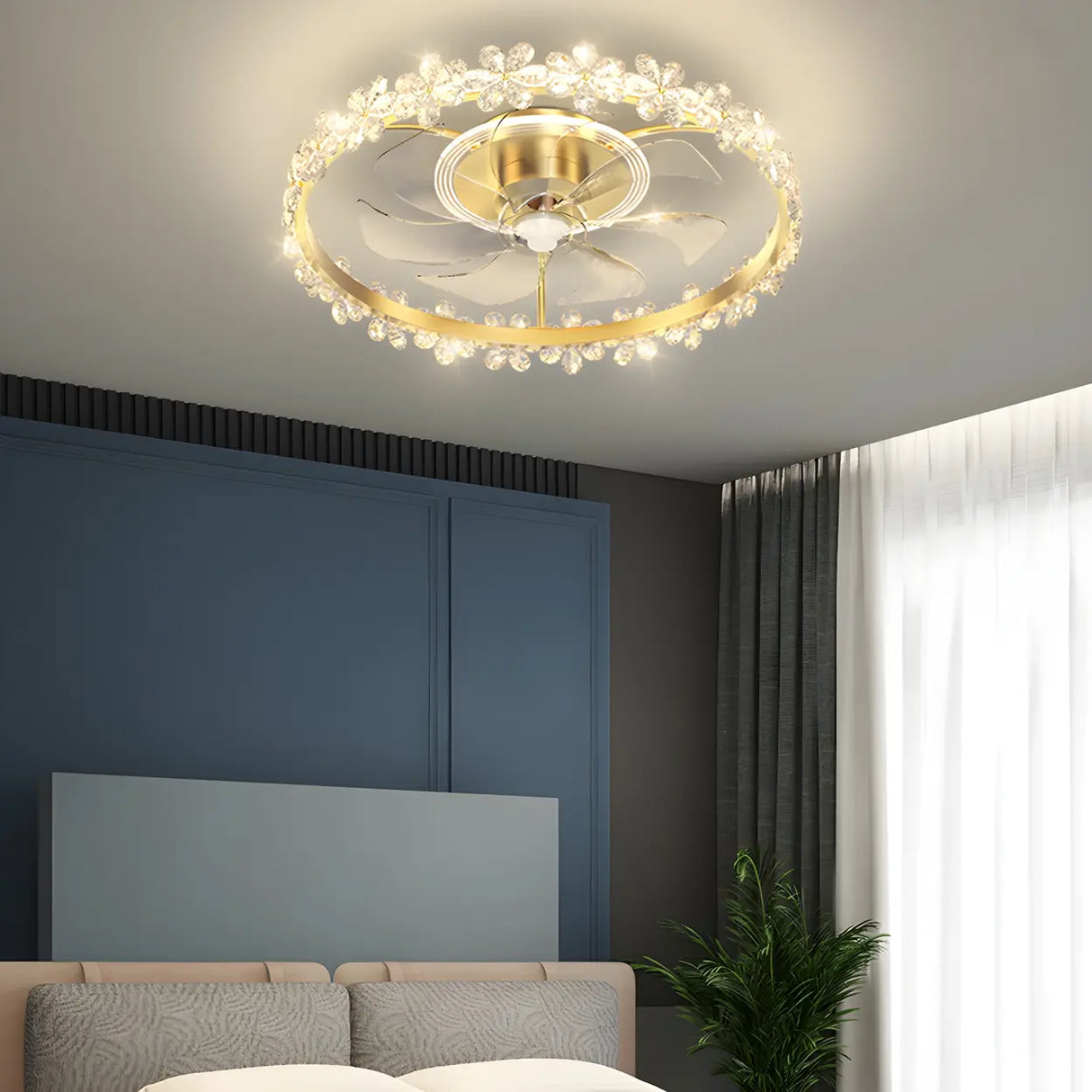 Bedroom Stylish Gold Circle LED Ceiling Fan with Light Image - 8