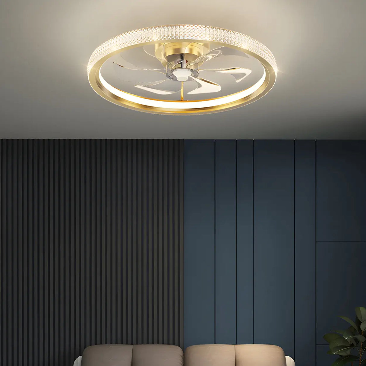 Bedroom Stylish Gold Circle LED Ceiling Fan with Light Image - 9