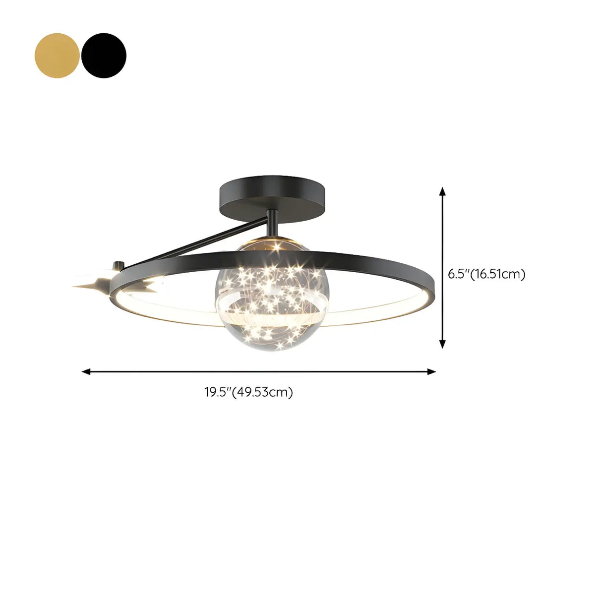 Bedroom Trendy Black Ring Semi-Flush Mount Ceiling Lamp