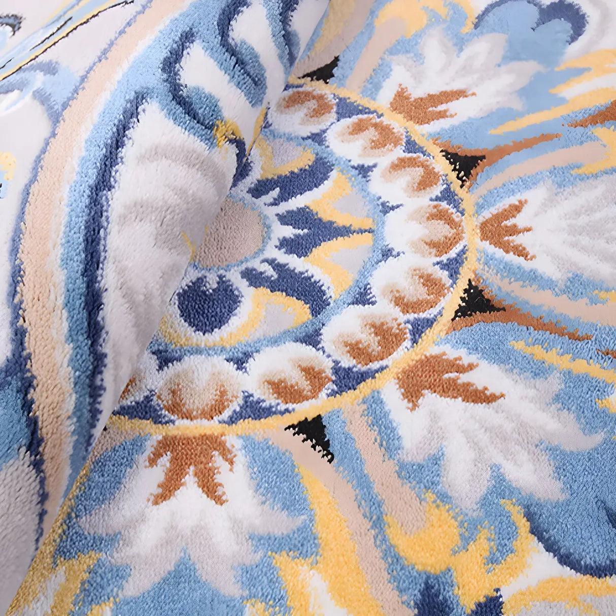 Bedroom Vintage Round Polyester Blue Soft Area Rug Image - 12