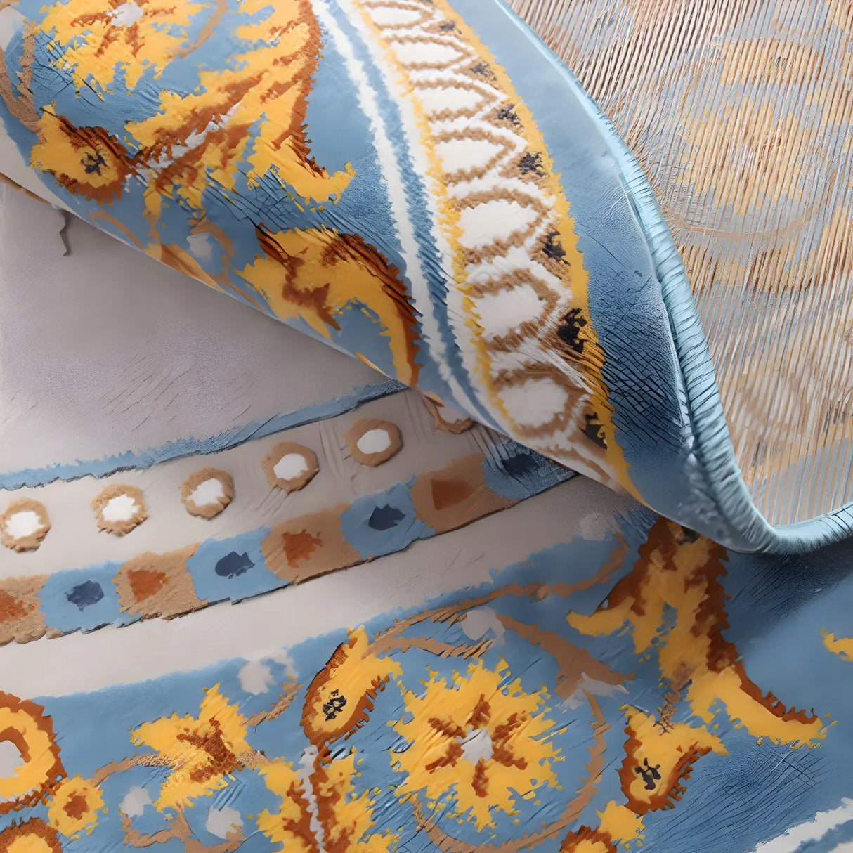 Bedroom Vintage Round Polyester Blue Soft Area Rug Image - 13