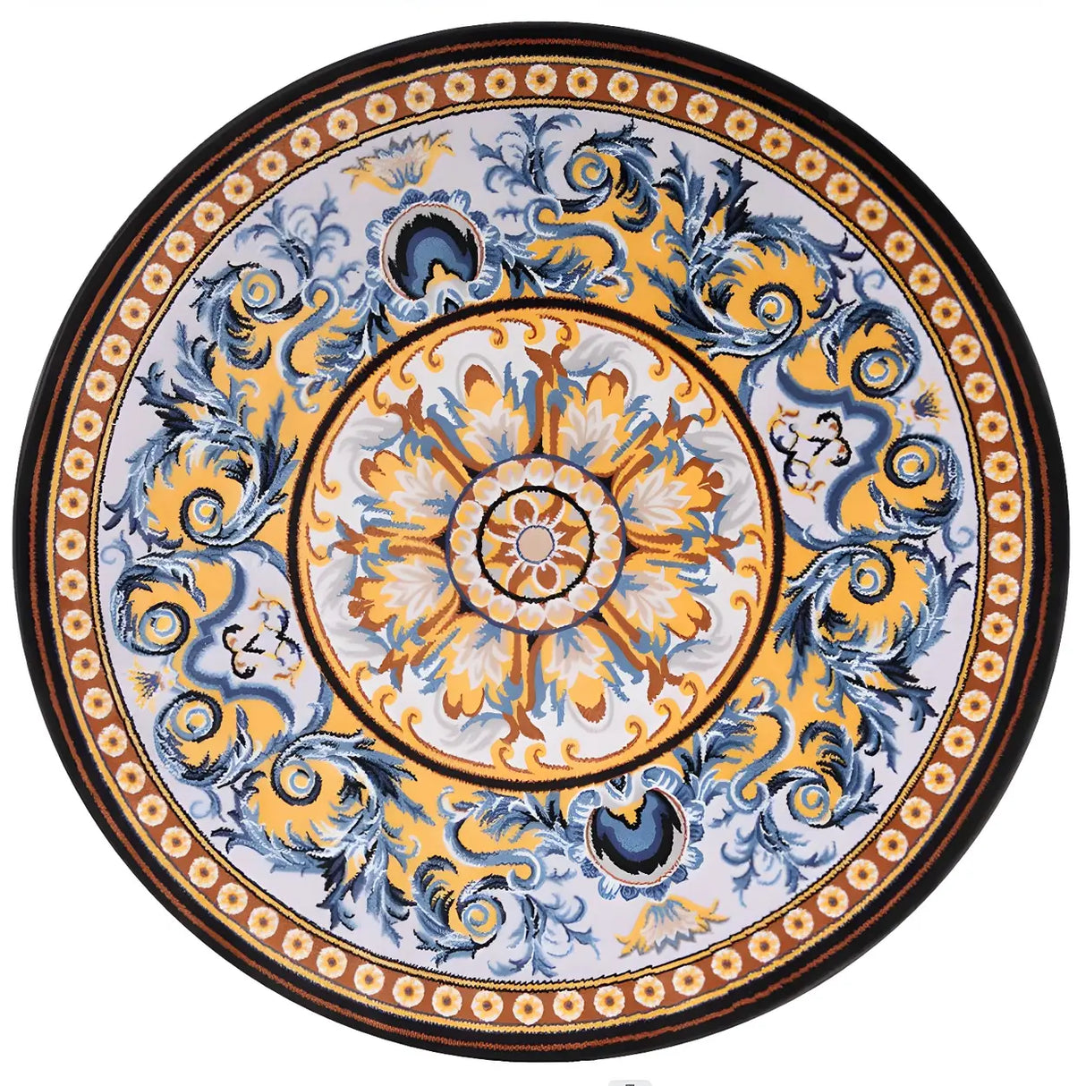 Bedroom Vintage Round Polyester Blue Soft Area Rug Image - 3