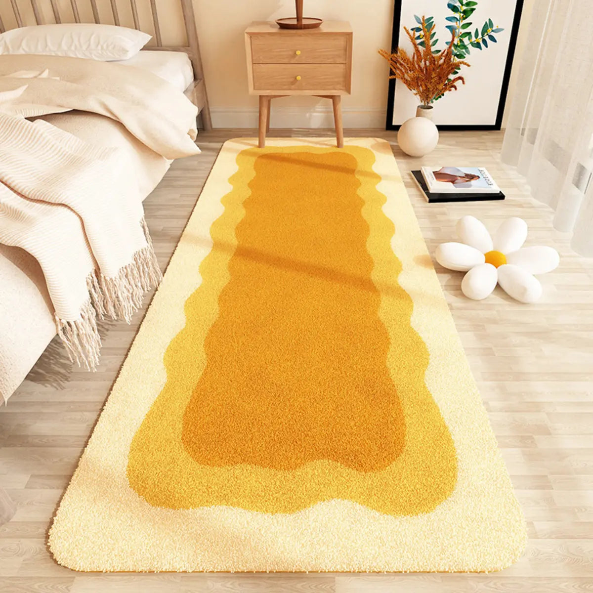 Bedroom Wave Pattern Rectangular Fabric Orange Area Rug Image - 3