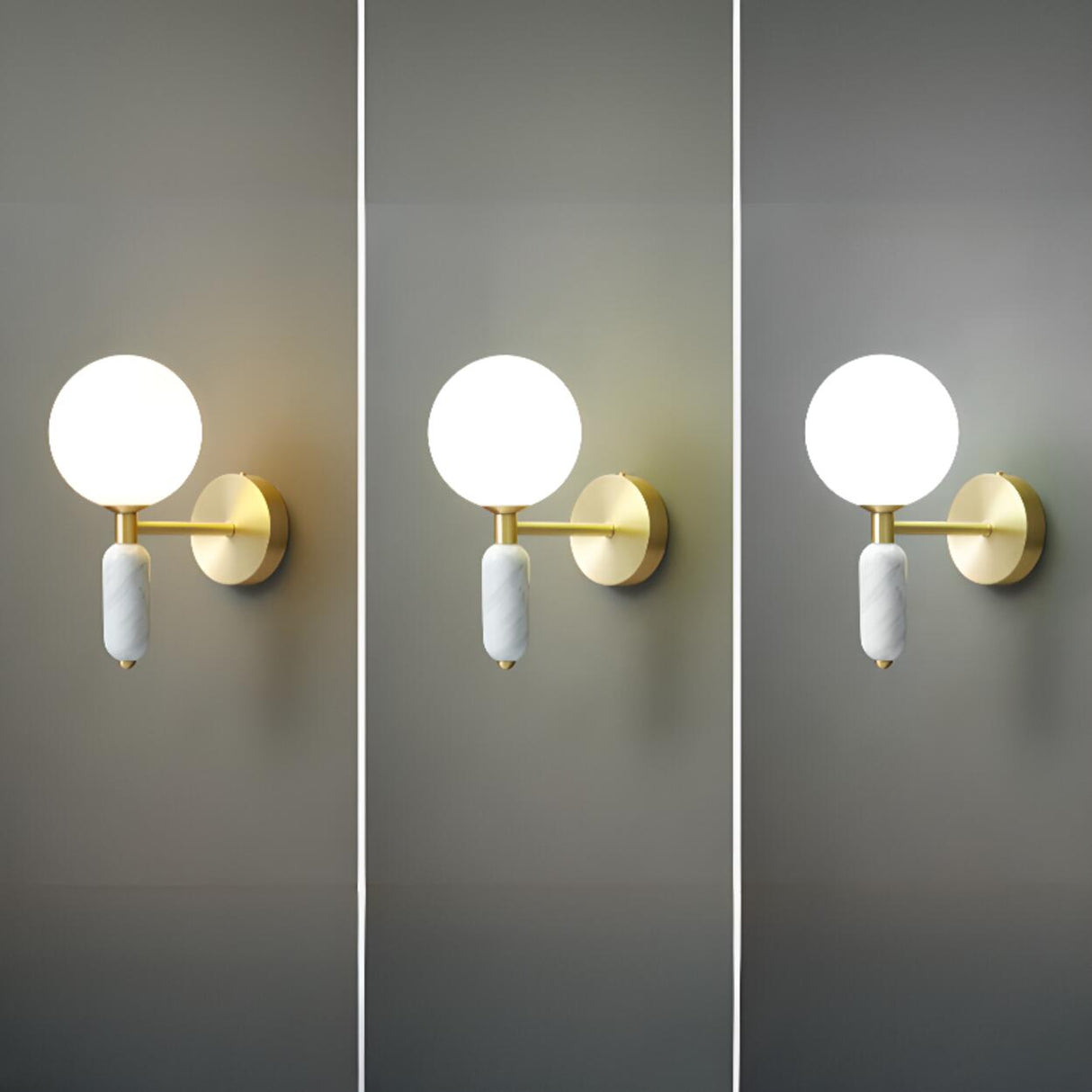 Bedroom White Frosted Glass Globe LED Wall Sconces Image - 4