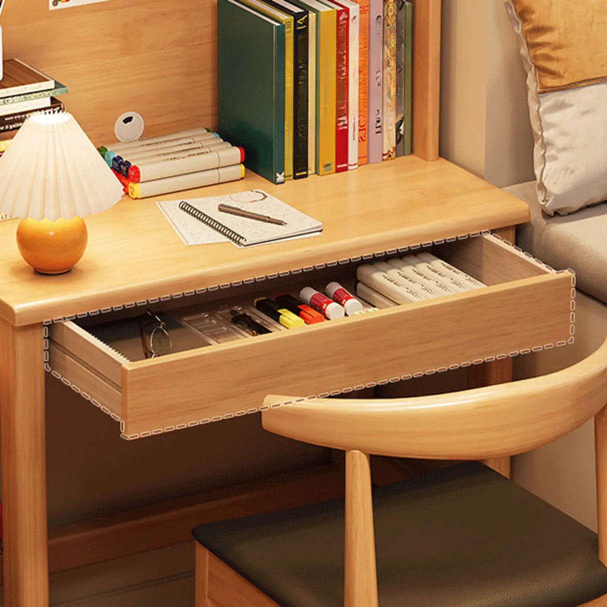 Bedroom White Wood Hutch Shelf Drawers Small Kids Desk Image - 10