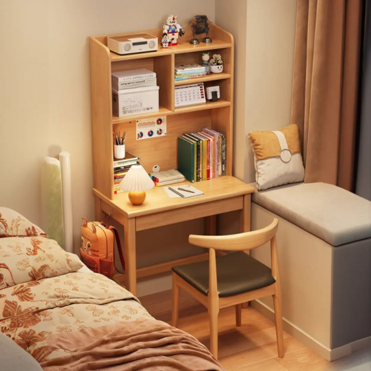 Bedroom White Wood Hutch Shelf Drawers Small Kids Desk Image - 6