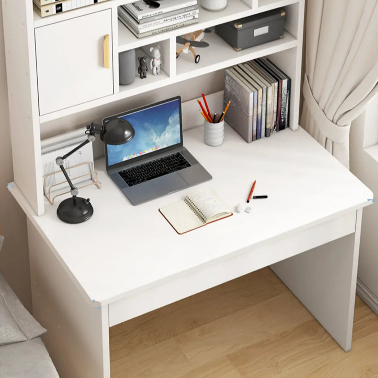 Bedroom Wood Storage Kids Computer Desk with Shelves Image - 1