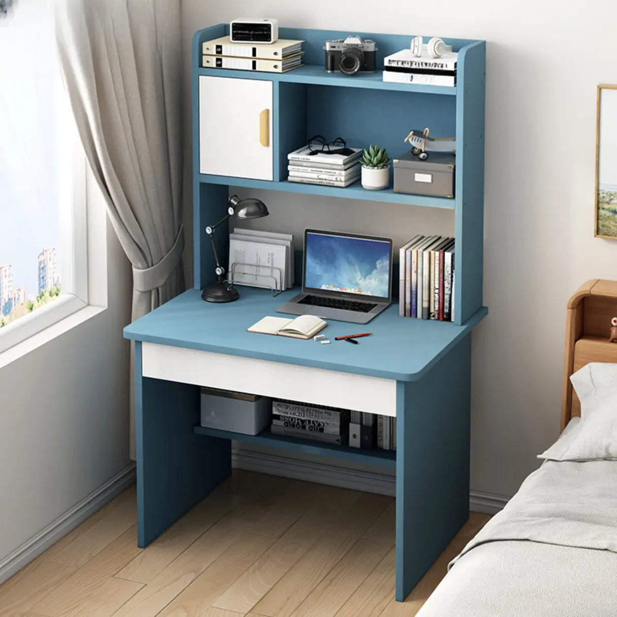 Bedroom Wood Storage Kids Computer Desk with Shelves Image - 11