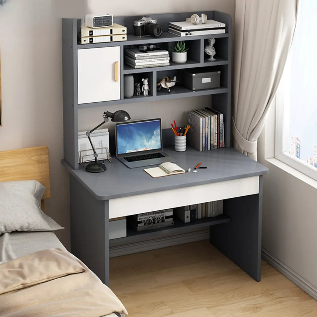 Bedroom Wood Storage Kids Computer Desk with Shelves Image - 13