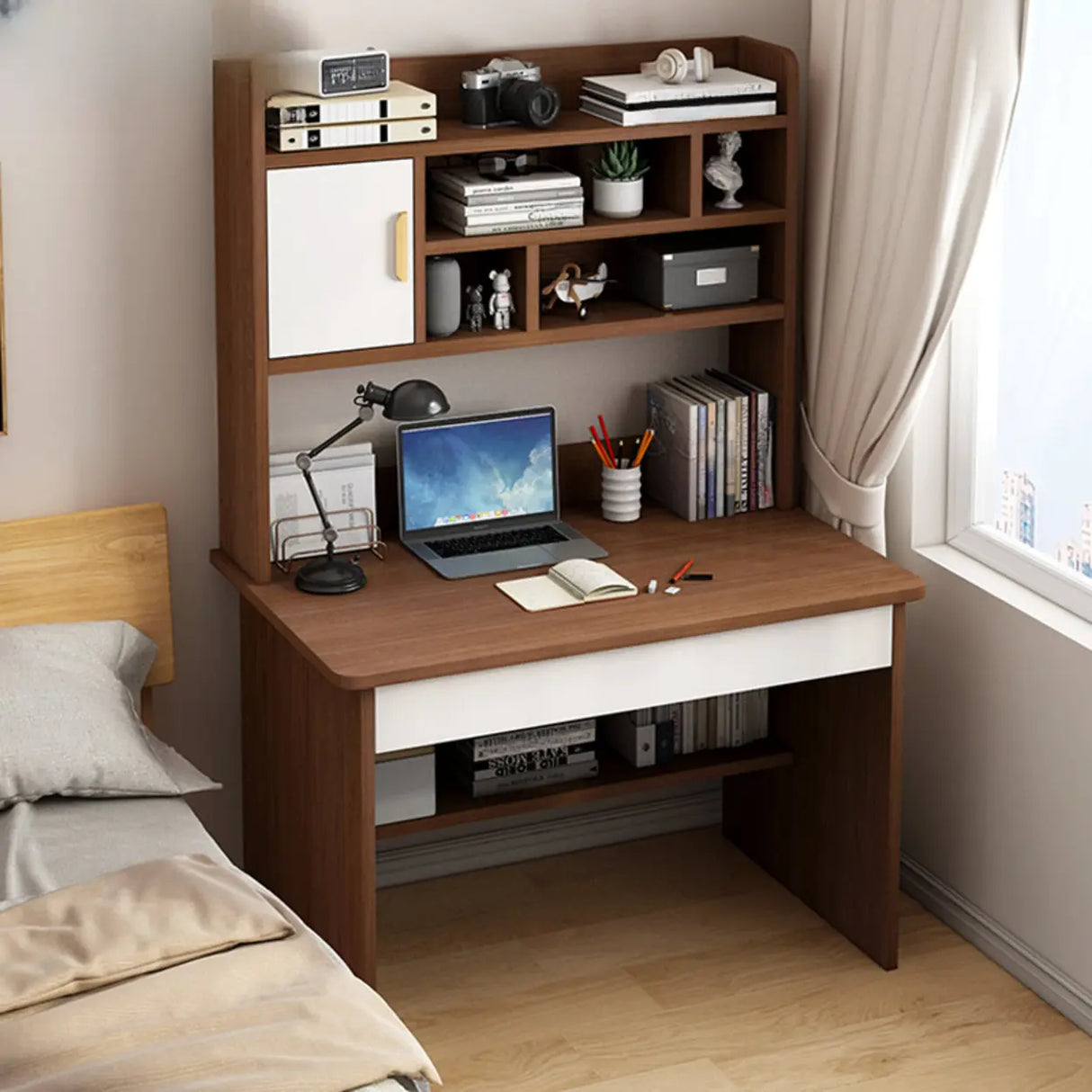 Bedroom Wood Storage Kids Computer Desk with Shelves Image - 15