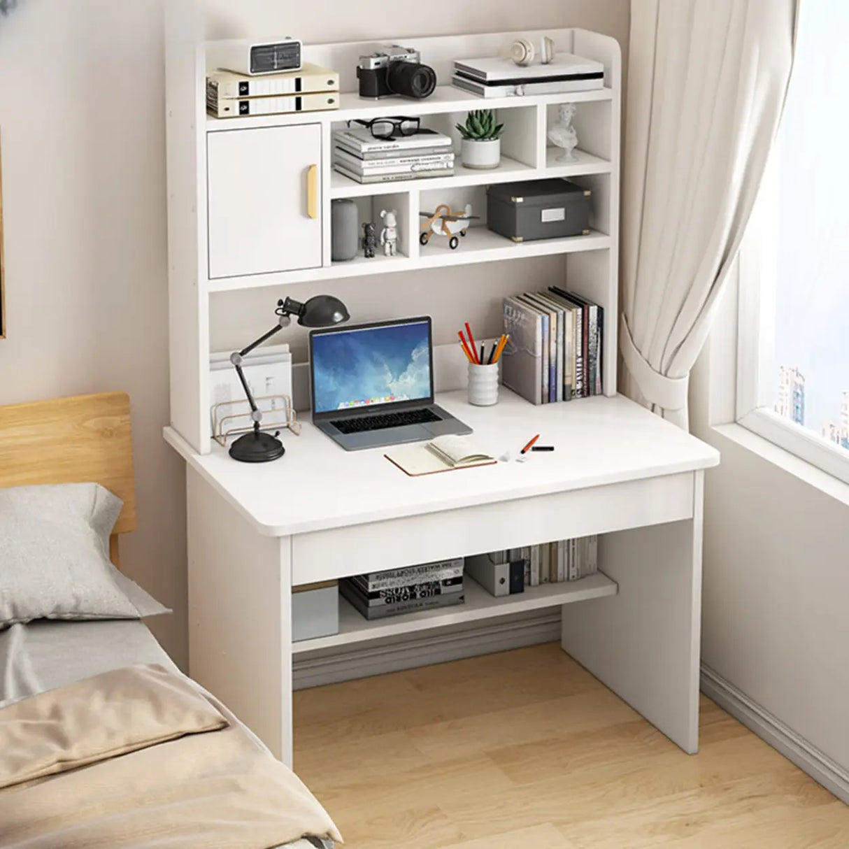 Bedroom Wood Storage Kids Computer Desk with Shelves Image - 16