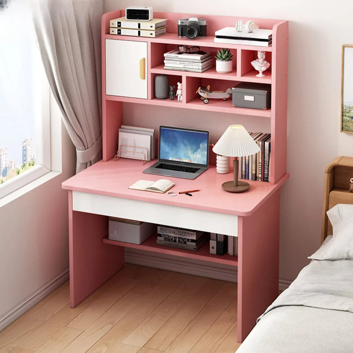 Bedroom Wood Storage Kids Computer Desk with Shelves Image - 17