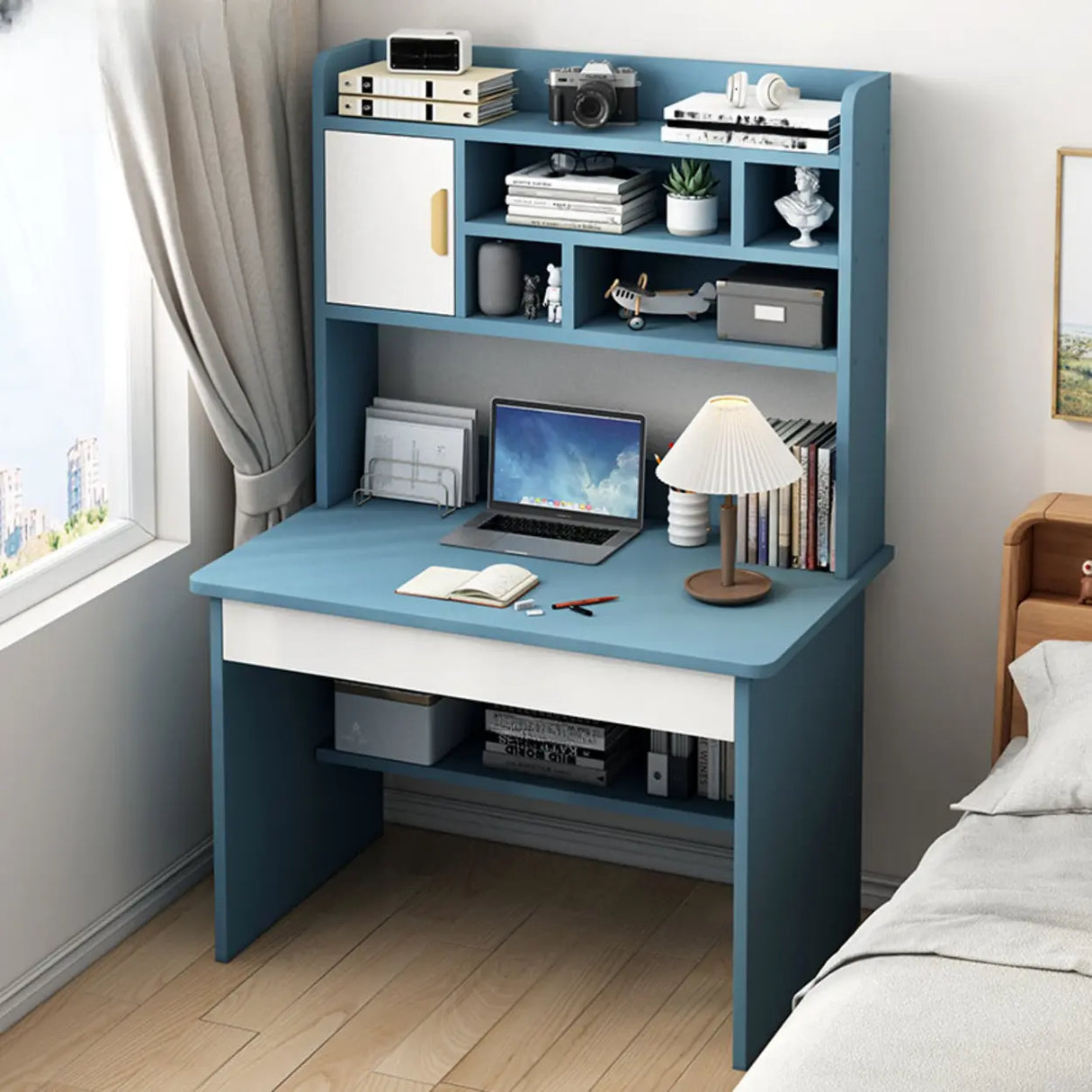 Bedroom Wood Storage Kids Computer Desk with Shelves Image - 18