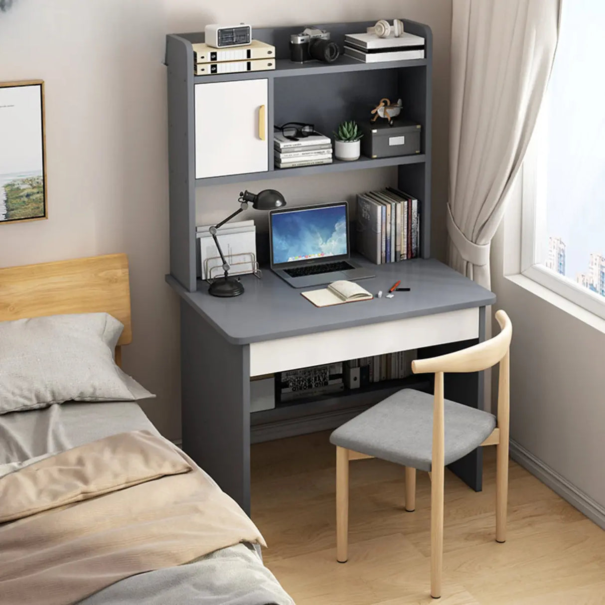 Bedroom Wood Storage Kids Computer Desk with Shelves Image - 19