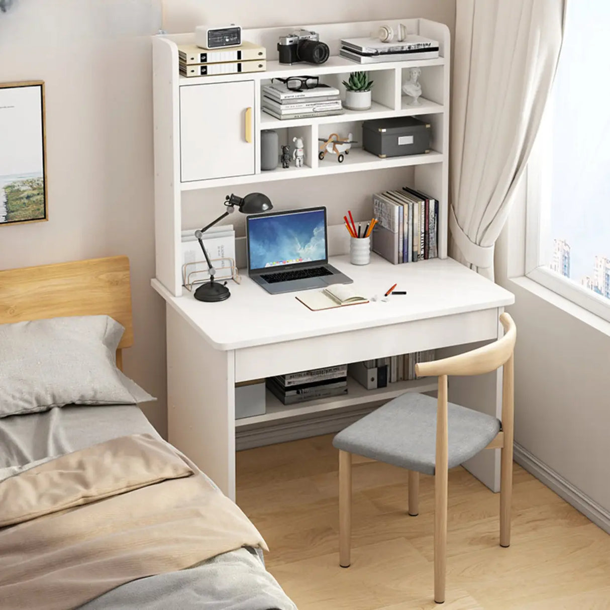 Bedroom Wood Storage Kids Computer Desk with Shelves Image - 2