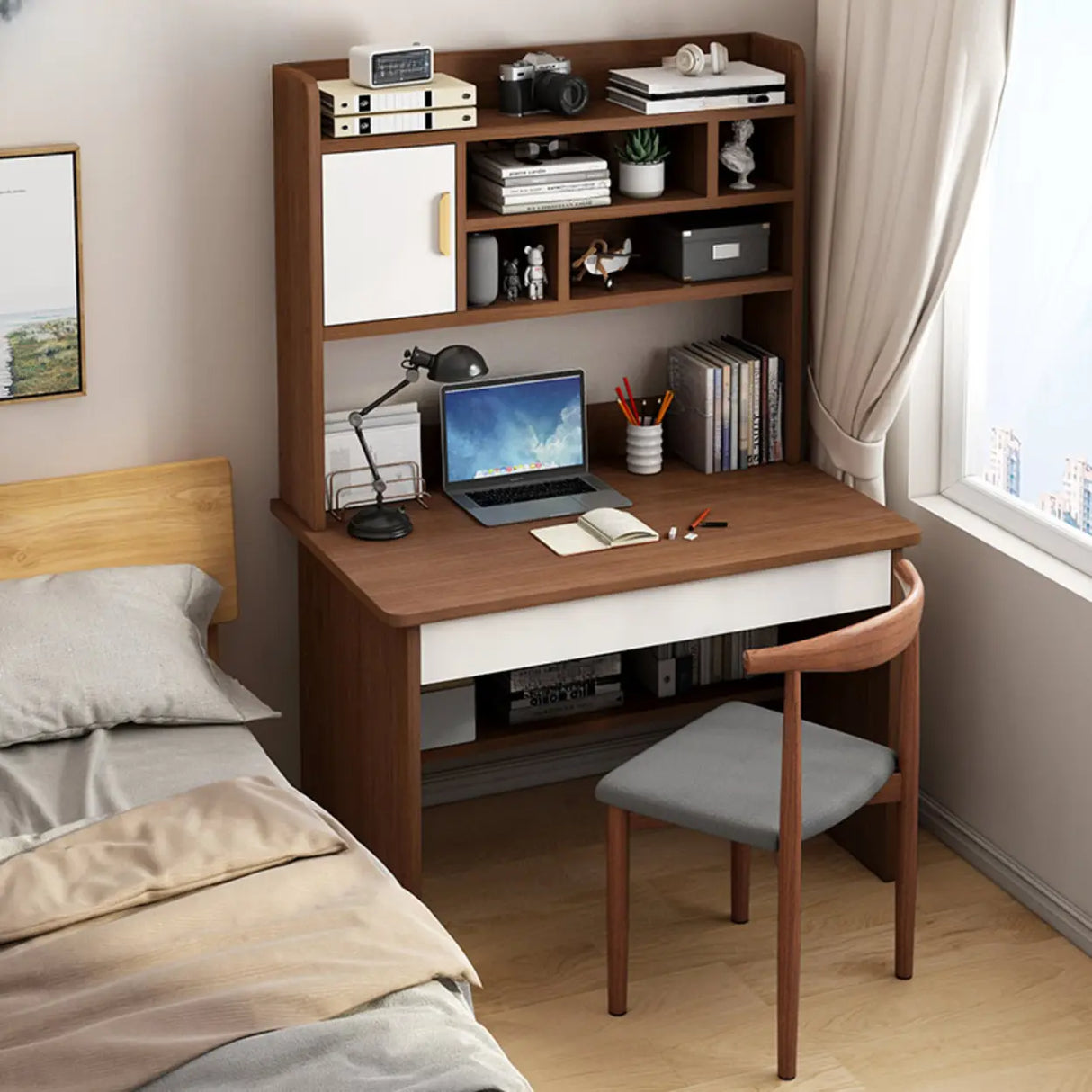Bedroom Wood Storage Kids Computer Desk with Shelves Image - 20