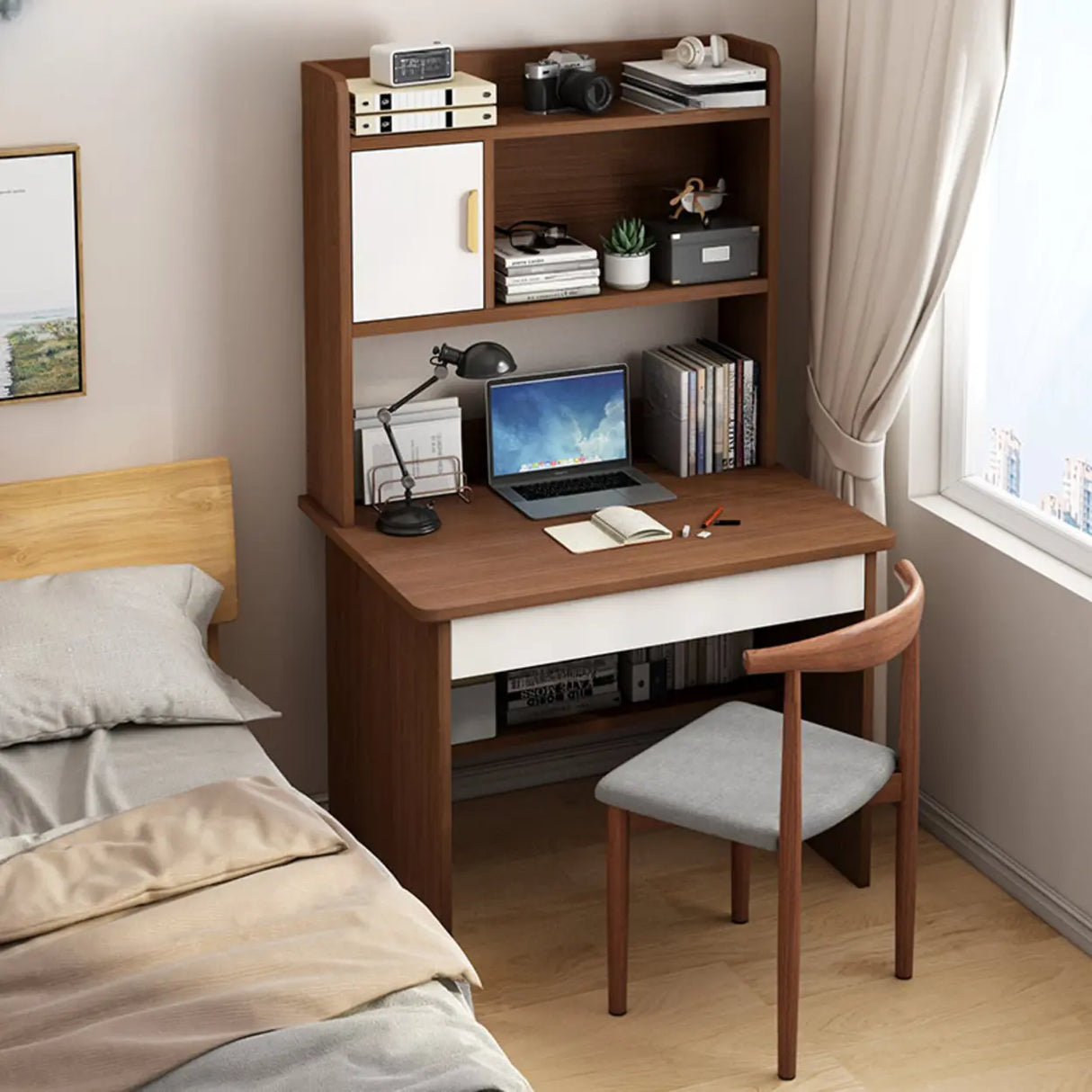 Bedroom Wood Storage Kids Computer Desk with Shelves Image - 21