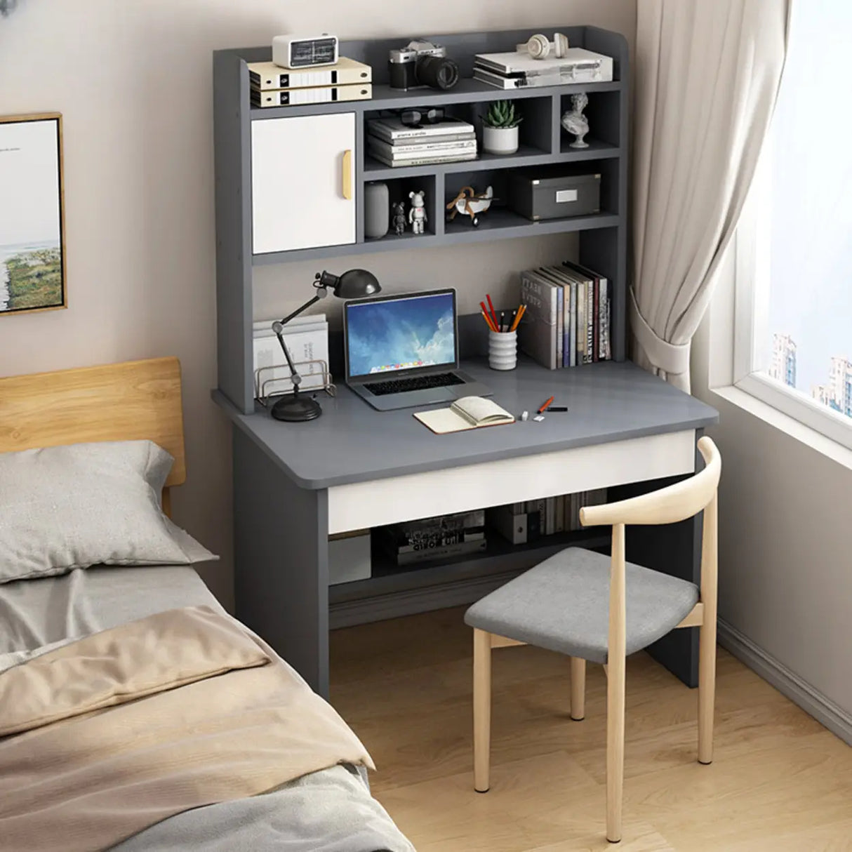 Bedroom Wood Storage Kids Computer Desk with Shelves Image - 22