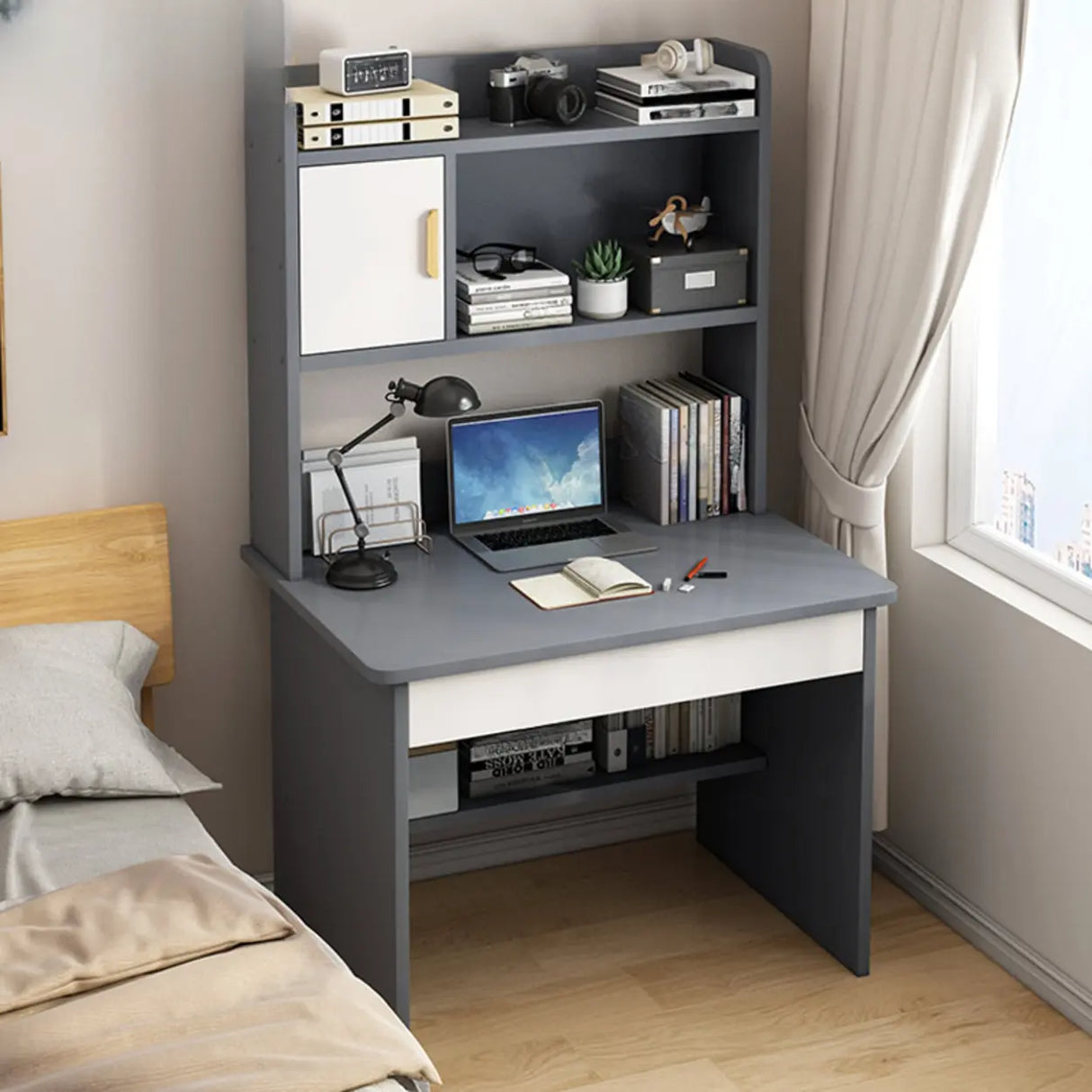 Bedroom Wood Storage Kids Computer Desk with Shelves Image - 5