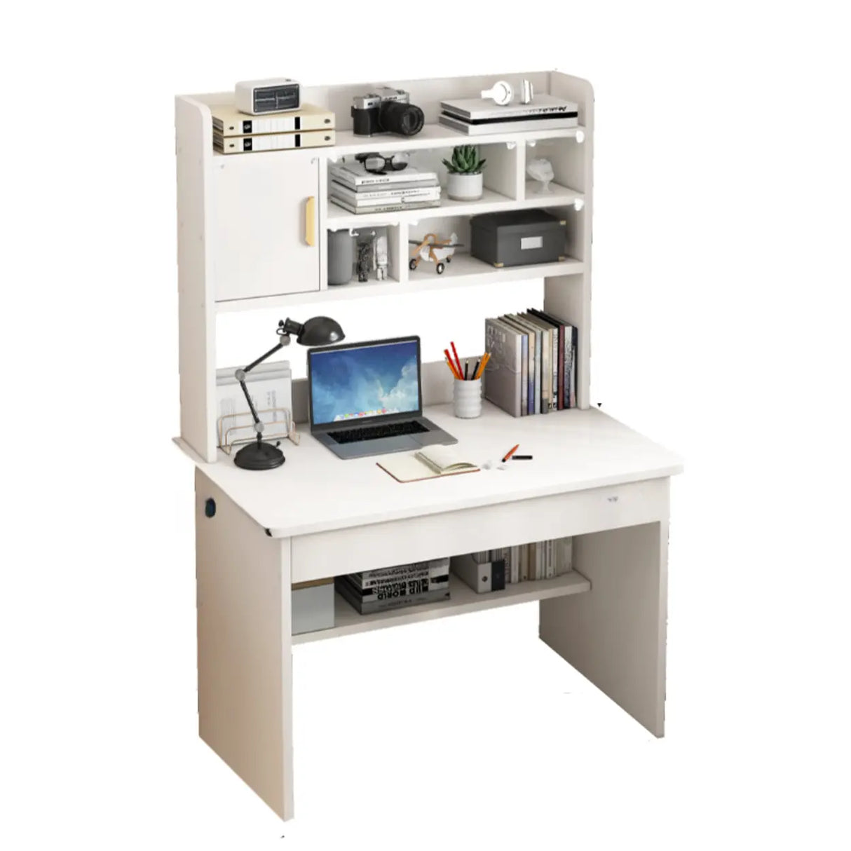 Bedroom Wood Storage Kids Computer Desk with Shelves Image - 6
