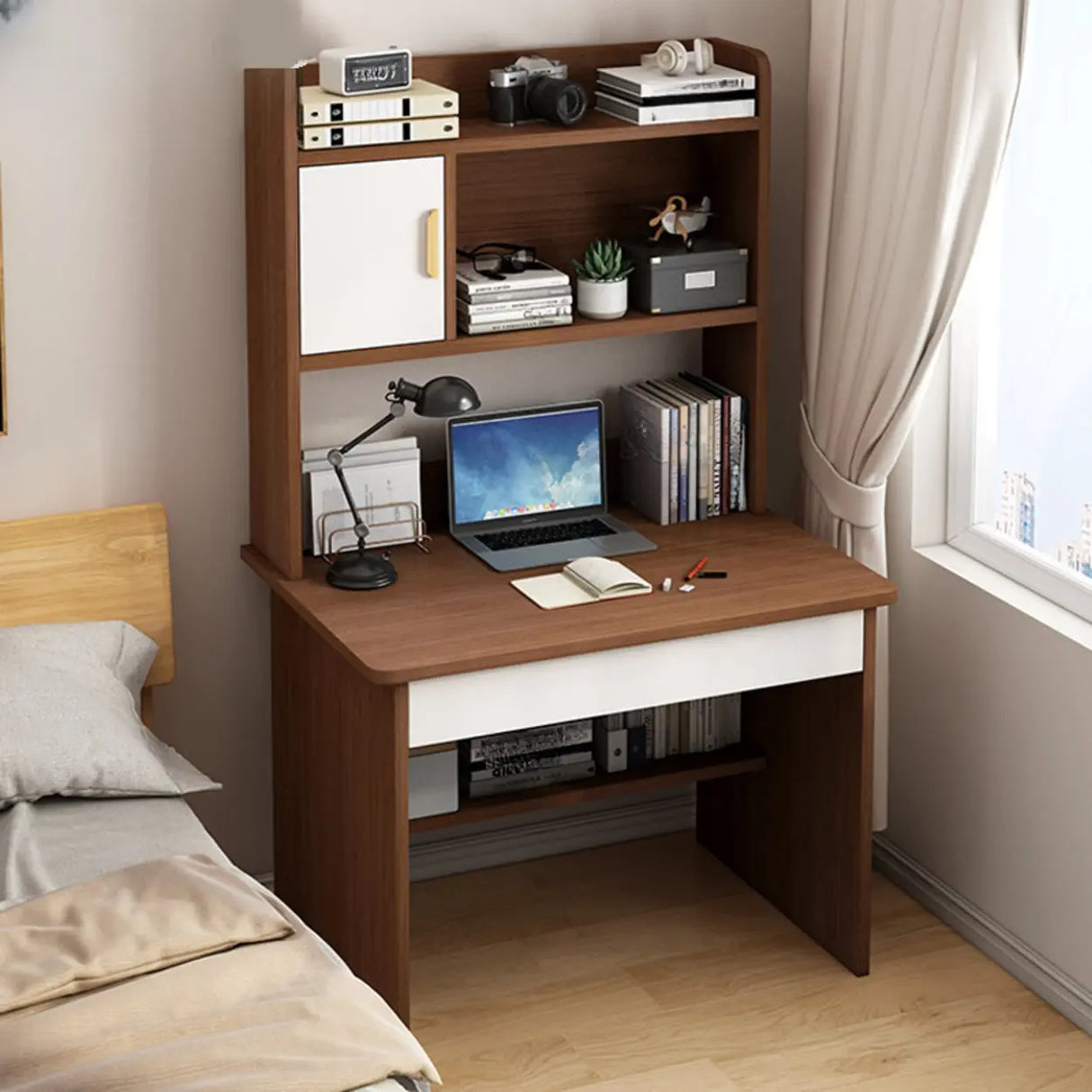 Bedroom Wood Storage Kids Computer Desk with Shelves Image - 7