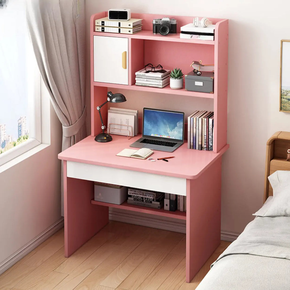 Bedroom Wood Storage Kids Computer Desk with Shelves Image - 8