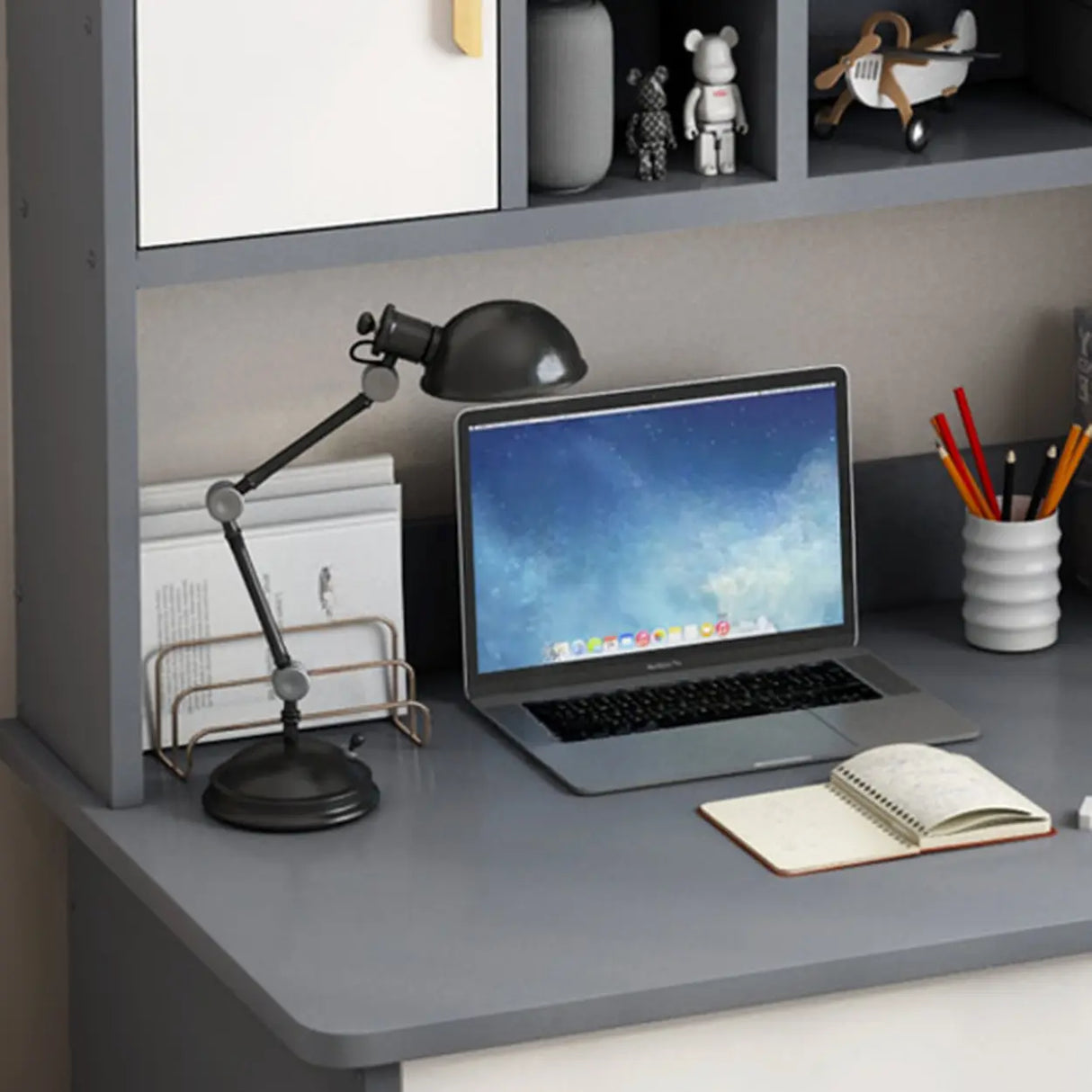 Bedroom Wood Storage Kids Computer Desk with Shelves Image - 9