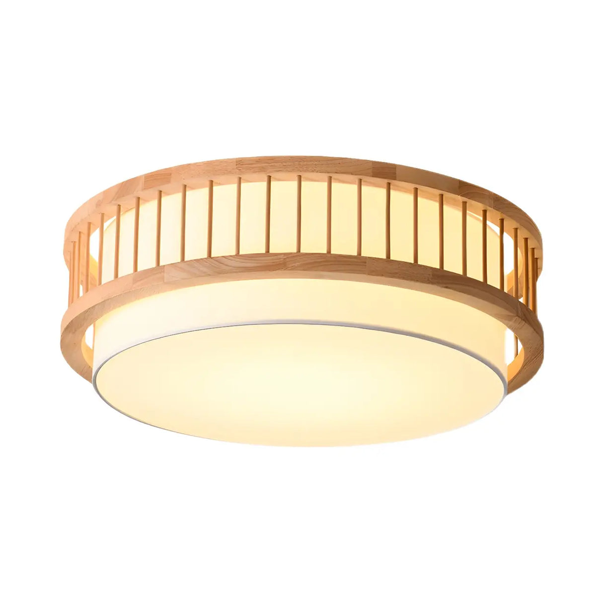 Bedroom Wooden Cylindrical Flush Mount Ceiling Light Image - 5