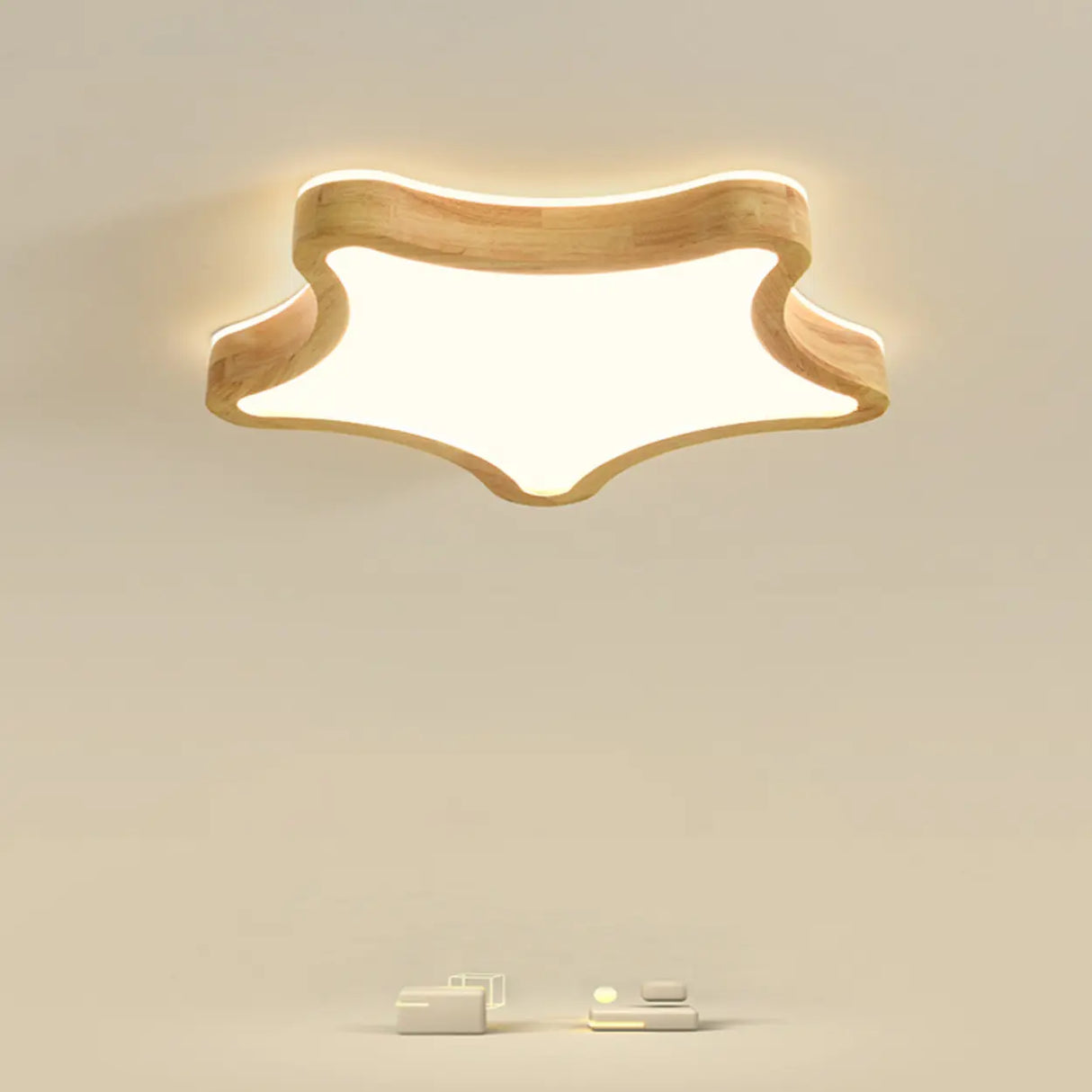 Bedroom Wooden Star LED Flush Mount Ceiling Light Image - 17